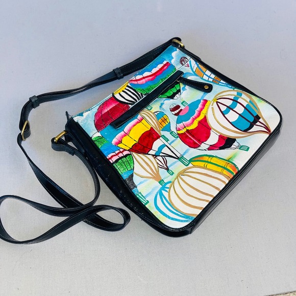 Sharif Handbags - Sharif 1827 Hand Painted Genuine Leather Crossbody Bag Hot Air Balloons Multi